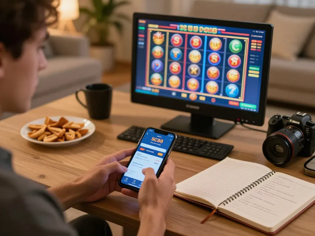Player enjoying SC88 Link app for engaging online slot machine experience at home