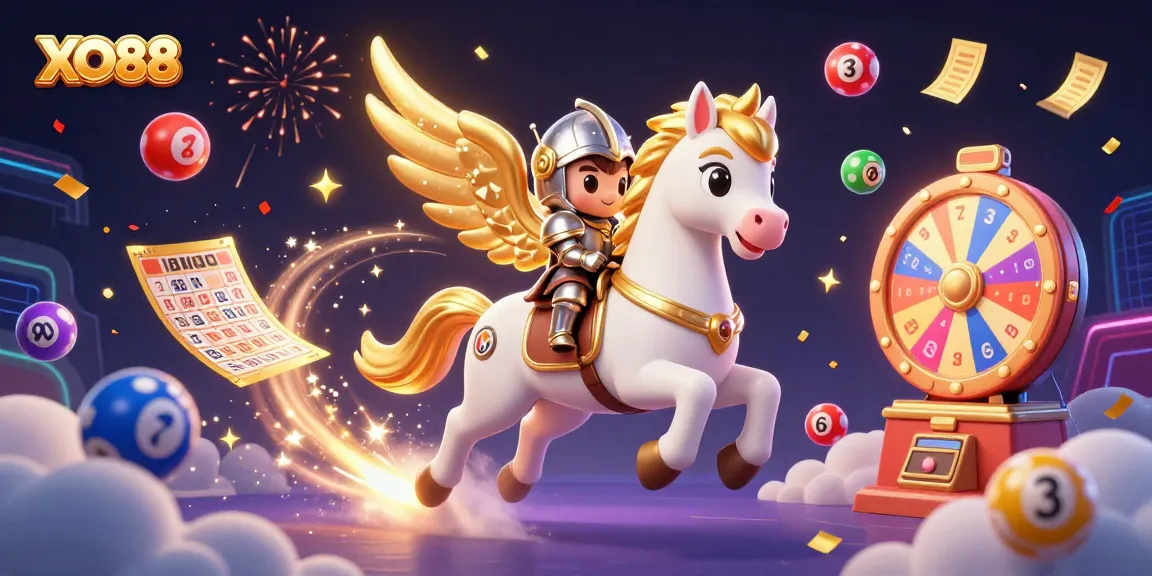 XO88 engages players with thrilling lottery elements and vibrant game visuals in this dynamic casino illustration.