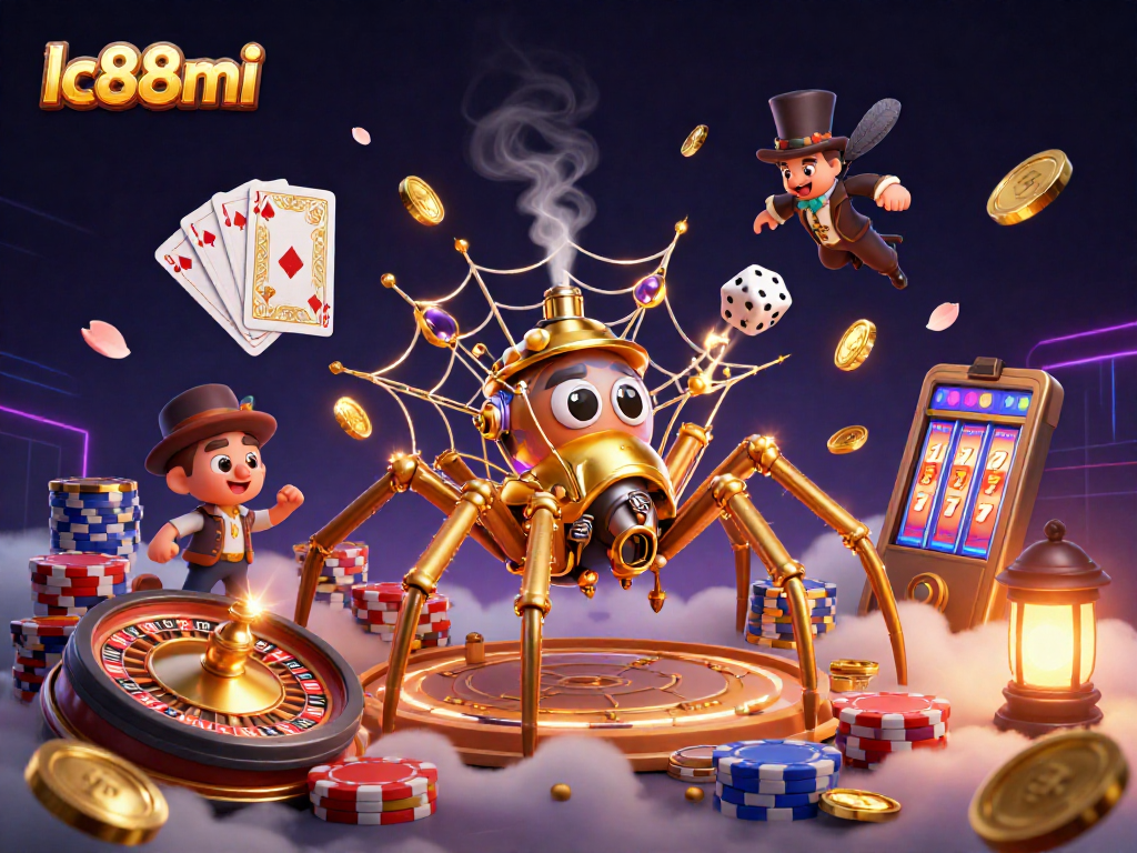 Engage in thrilling gaming at lc88mi with a spectacular steampunk-themed casino illustration.