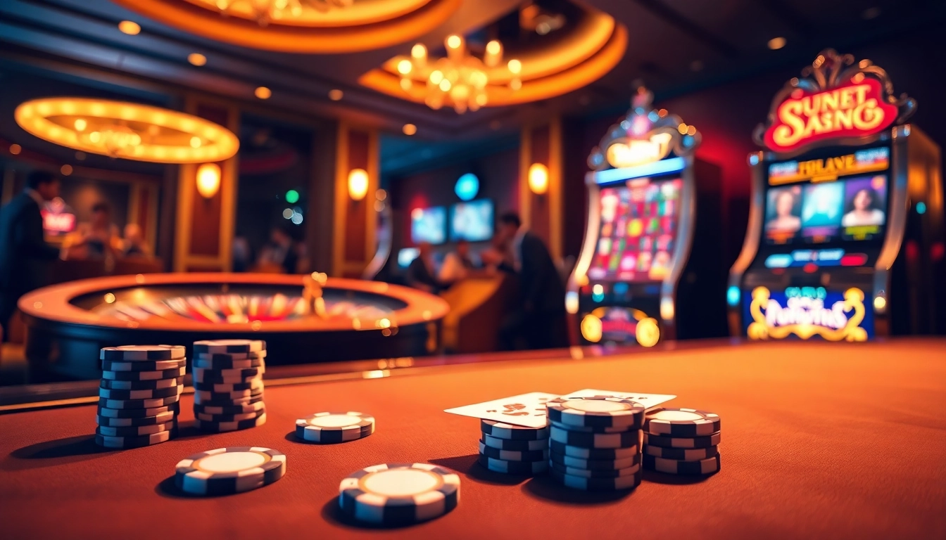 Exciting casino gaming atmosphere featuring elements from https://kuwin1.club/, poker chips, and a roulette wheel.
