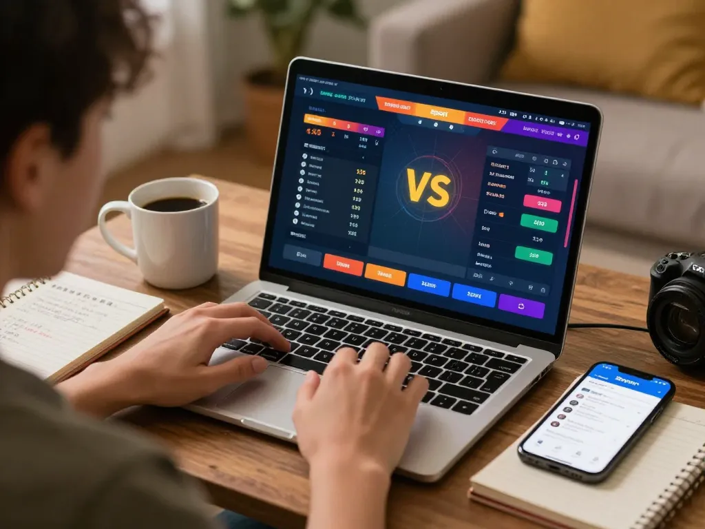 Player placing strategic bets on Bsport's casual home gaming setup with laptop and smartphone.