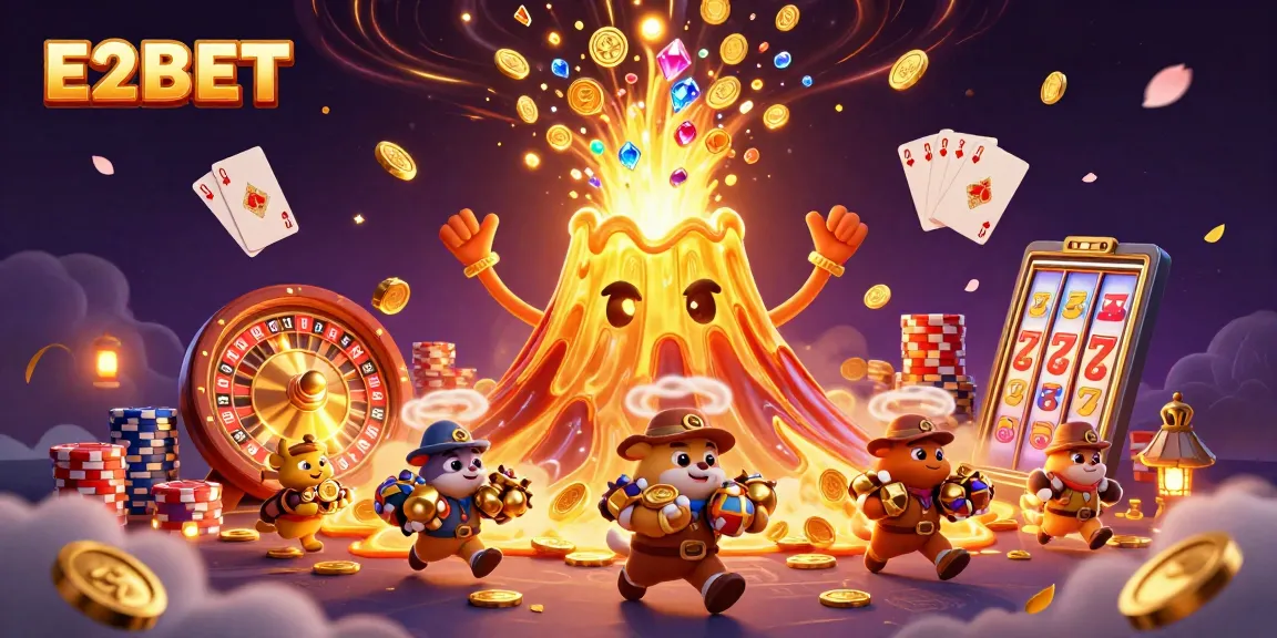 Join the excitement at E2BET with a vibrant 3D illustration showcasing thrilling casino gameplay.