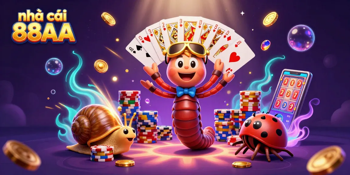 Experience the excitement of nhà cái 88AA with a vibrant casino illustration showcasing playful characters and dynamic gambling elements.