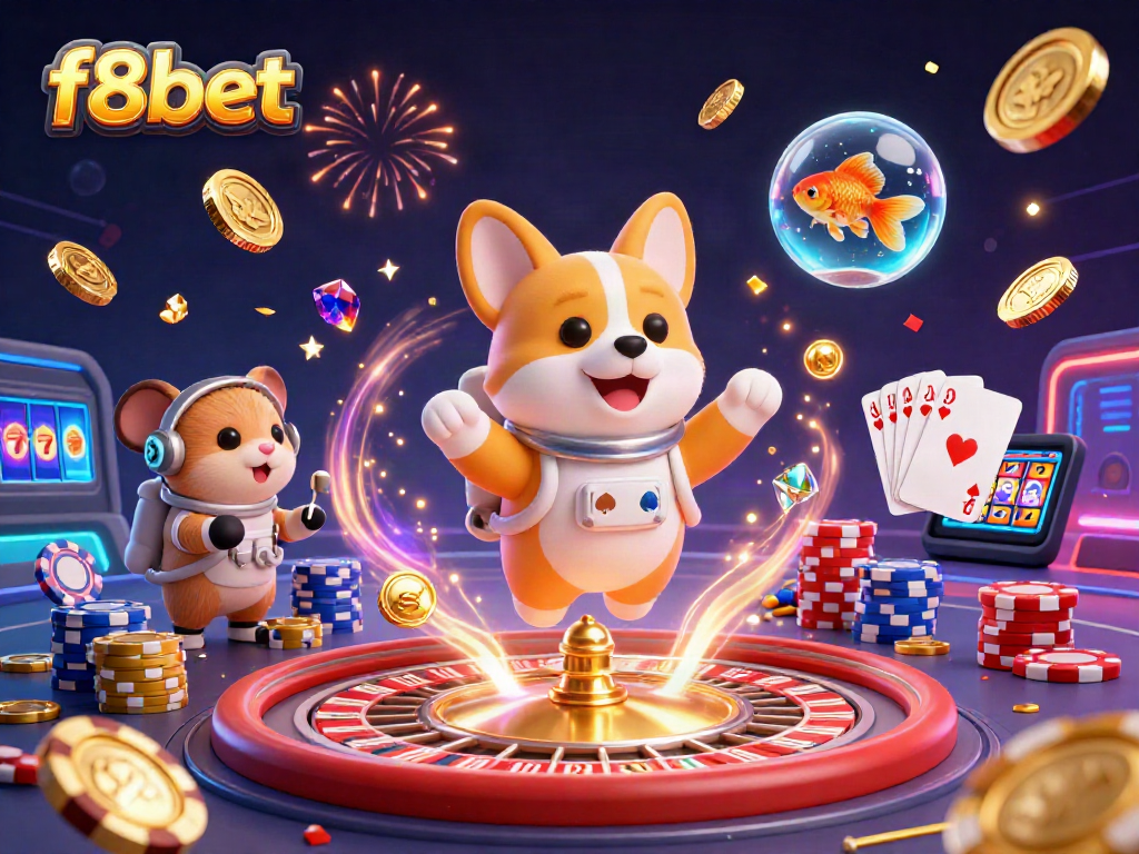Engage with f8bet in a vibrant space station casino filled with floating chips and cosmic fun!