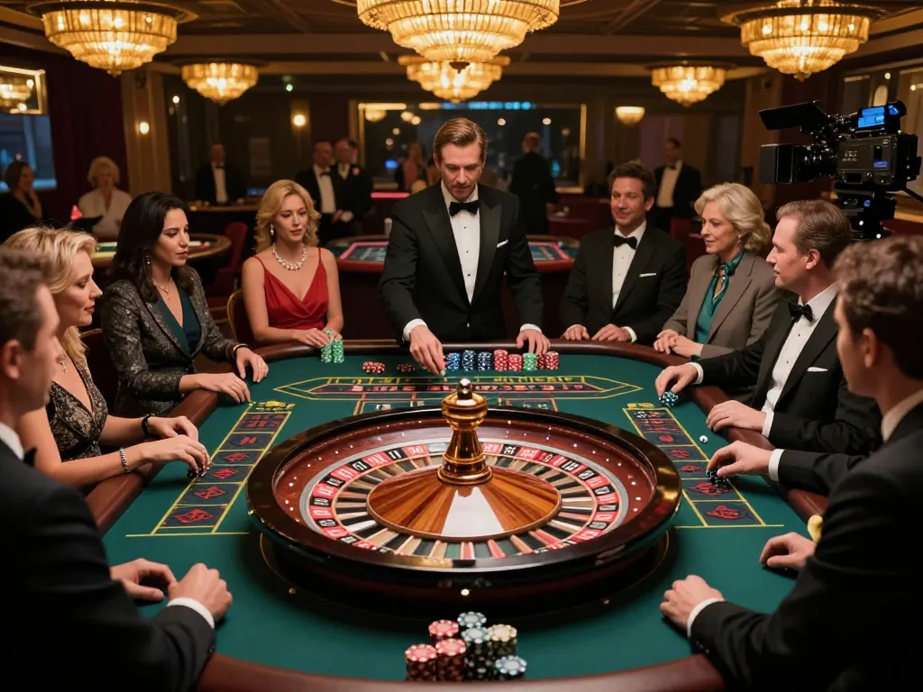 Experience the excitement of 789win at a luxurious roulette table with engaged players and a croupier managing bets.