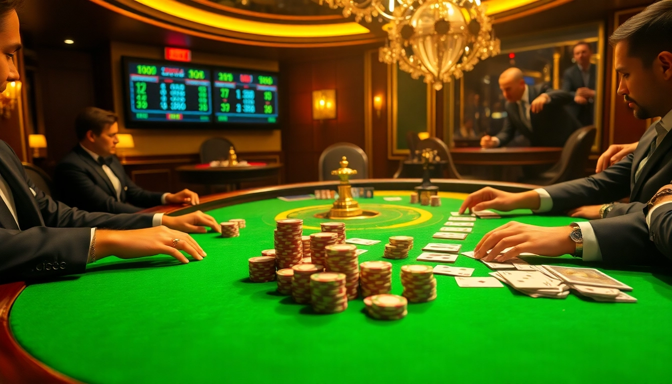 Poker players engaged at a vibrant table showcasing thrilling moments and betting action on https://e2bet2026.online/.