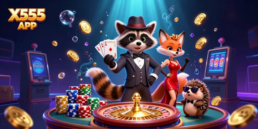 Experience thrilling gameplay with X555 APP featuring characters and casino elements.