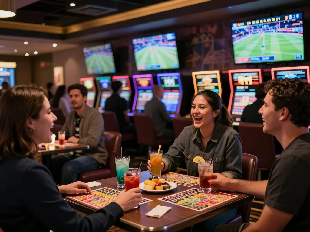 Engaged patrons placing bets at a lively sports bar with a focus on sc88 winning strategies.