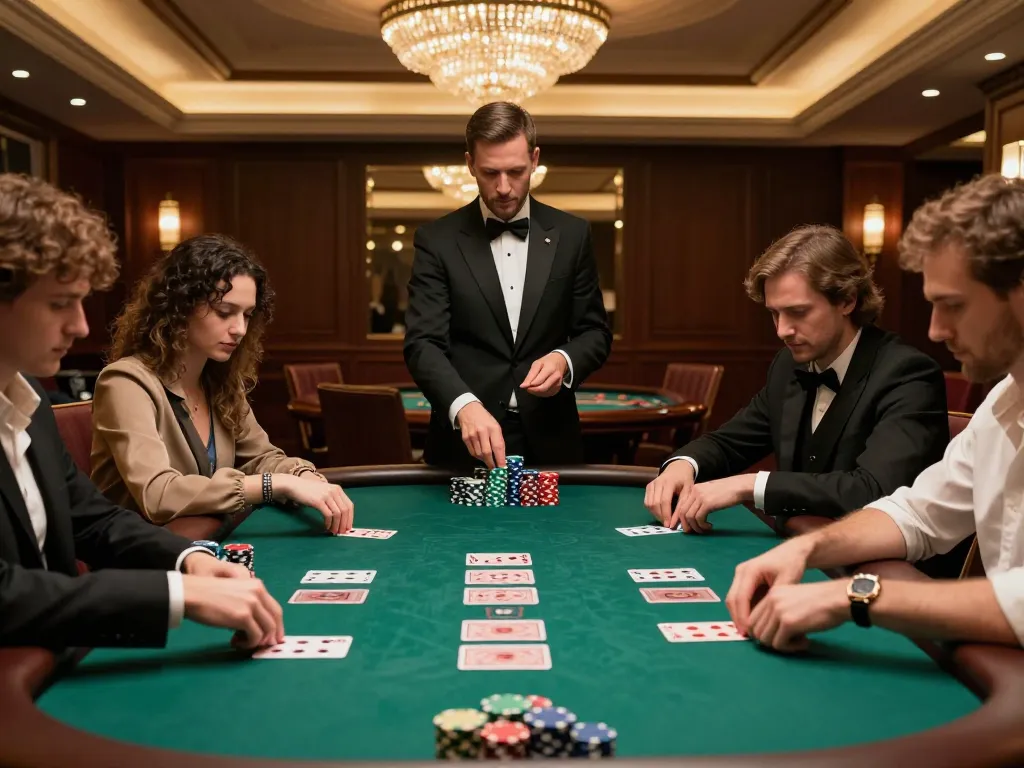 MM88 players strategize during a luxurious poker game in a high-end casino setting.