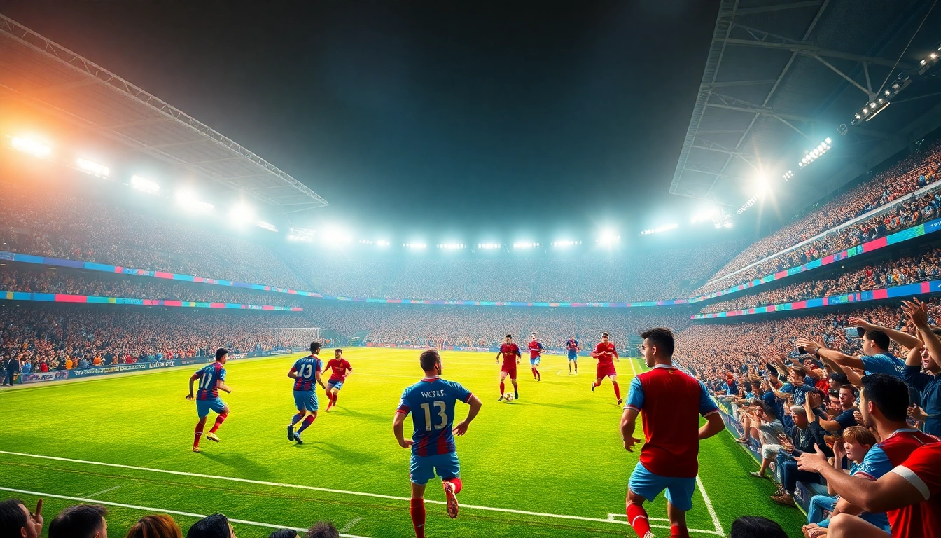 Bongdanet captures the excitement of live football matches with vibrant scenes of players, fans, and action.