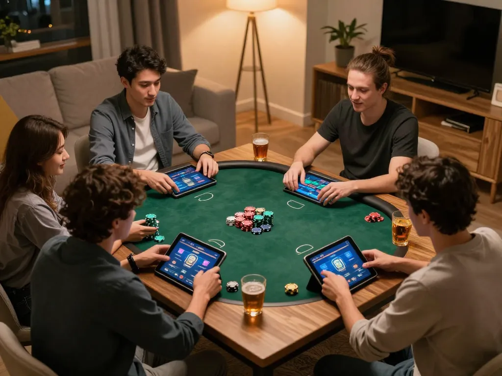 Tylekeo online poker scene with engaged players enjoying a cozy gaming atmosphere from home.
