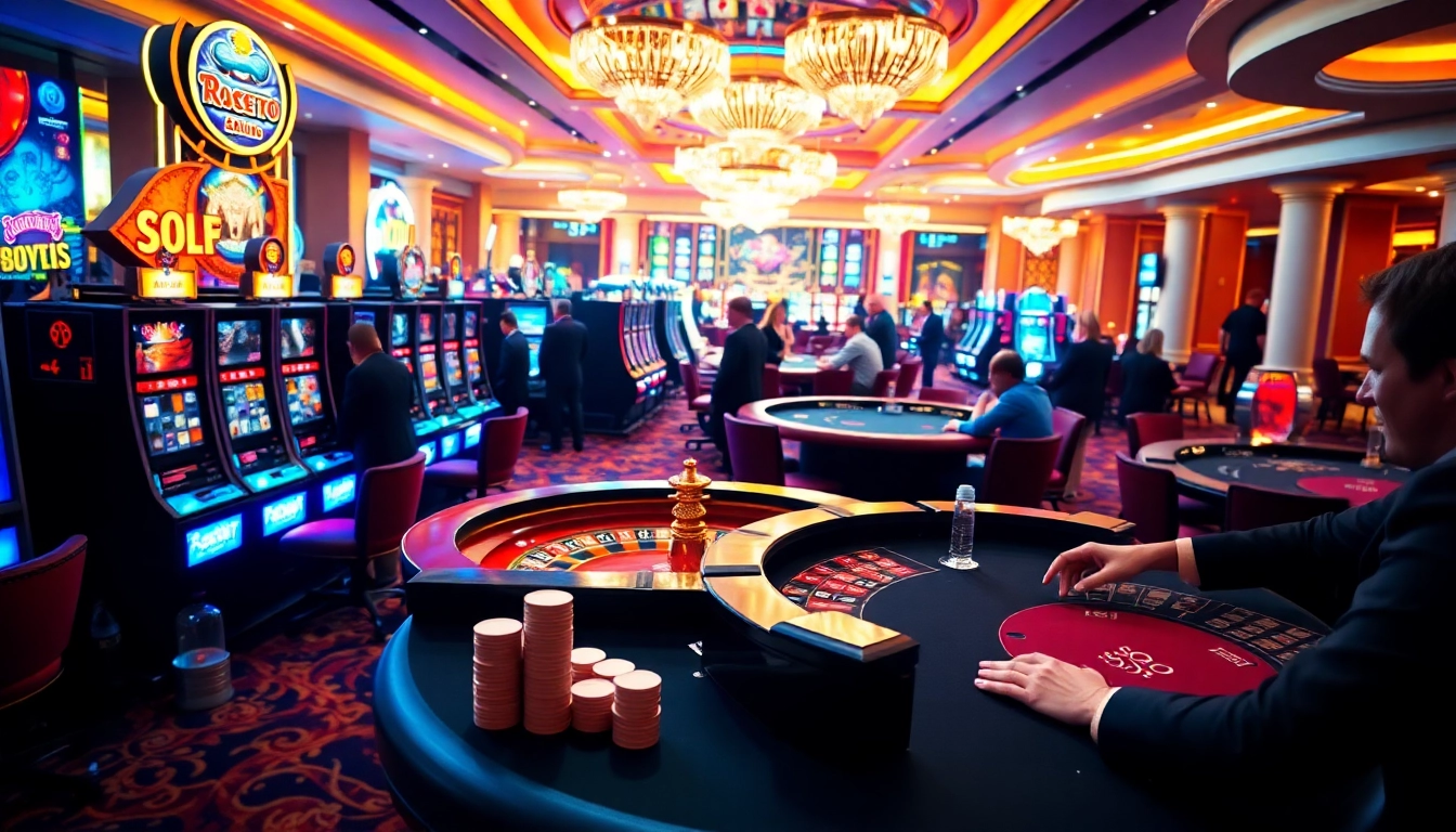 SODO CASINO vibrant gaming scene with luxurious slot machines and poker tables