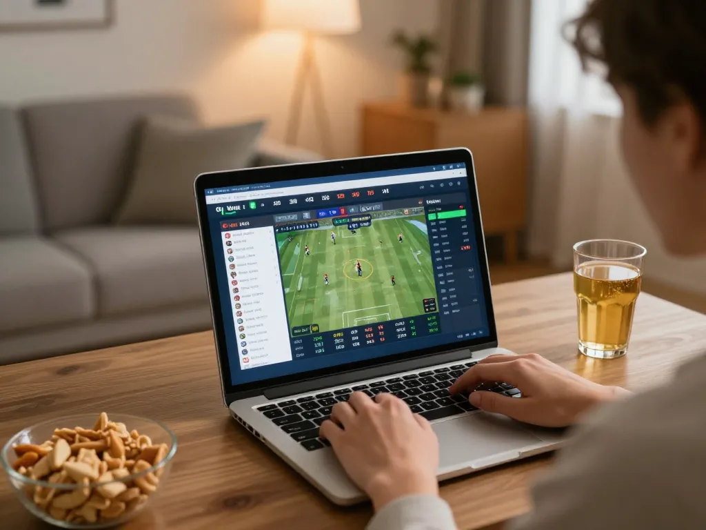 Engaging in live betting at home with https://11win.nl/ on laptop, displaying real-time game stats and odds
