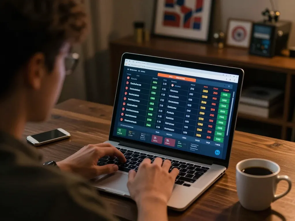 Analyzing soi kèo odds on a laptop in a cozy home betting setup.