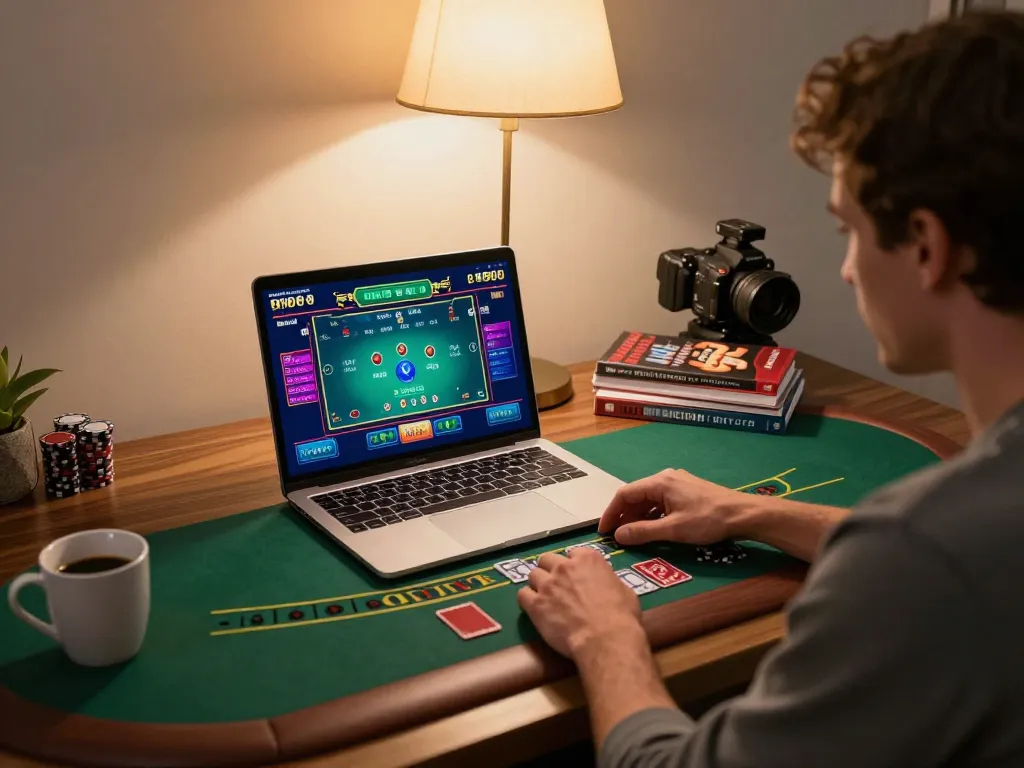 Engaged player using nk88 app for live dealer blackjack from home setup