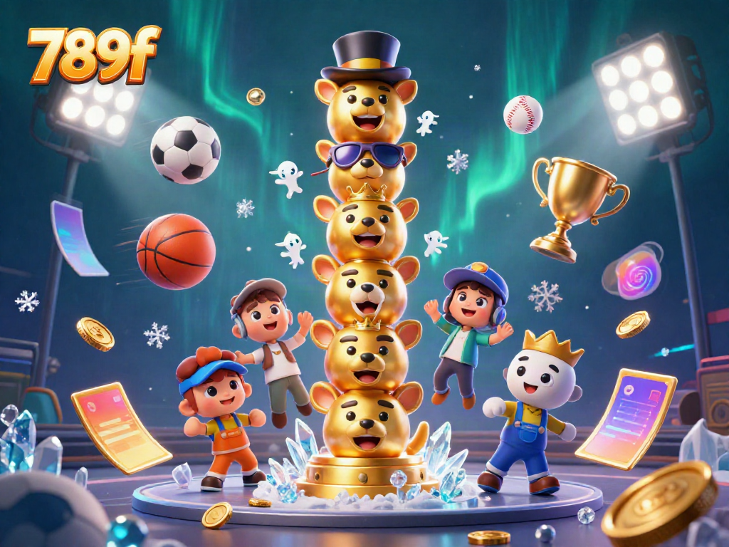 Experience thrilling gaming with 789f's dynamic casino scene featuring a golden totem and sports elements.
