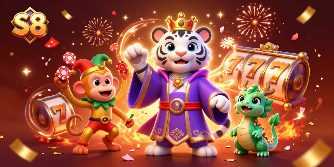 S8 offers thrilling slot gaming with vibrant visuals, featuring dynamic 3D illustrations of lively characters.