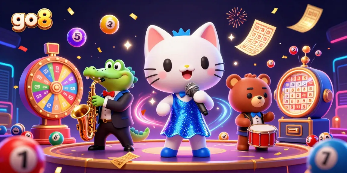 Engage in thrilling gameplay with go8, featuring a vibrant, energetic casino scene filled with lottery elements.