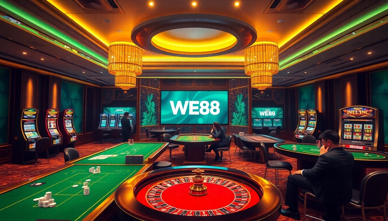 Engage with WE88 in a thrilling online gaming environment with luxurious tables and exciting slot machines.