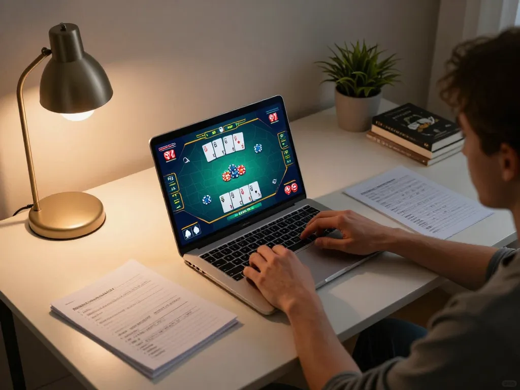 Person engaging in online casino gaming, demonstrating strategic gameplay at a nhà cái uy tín.
