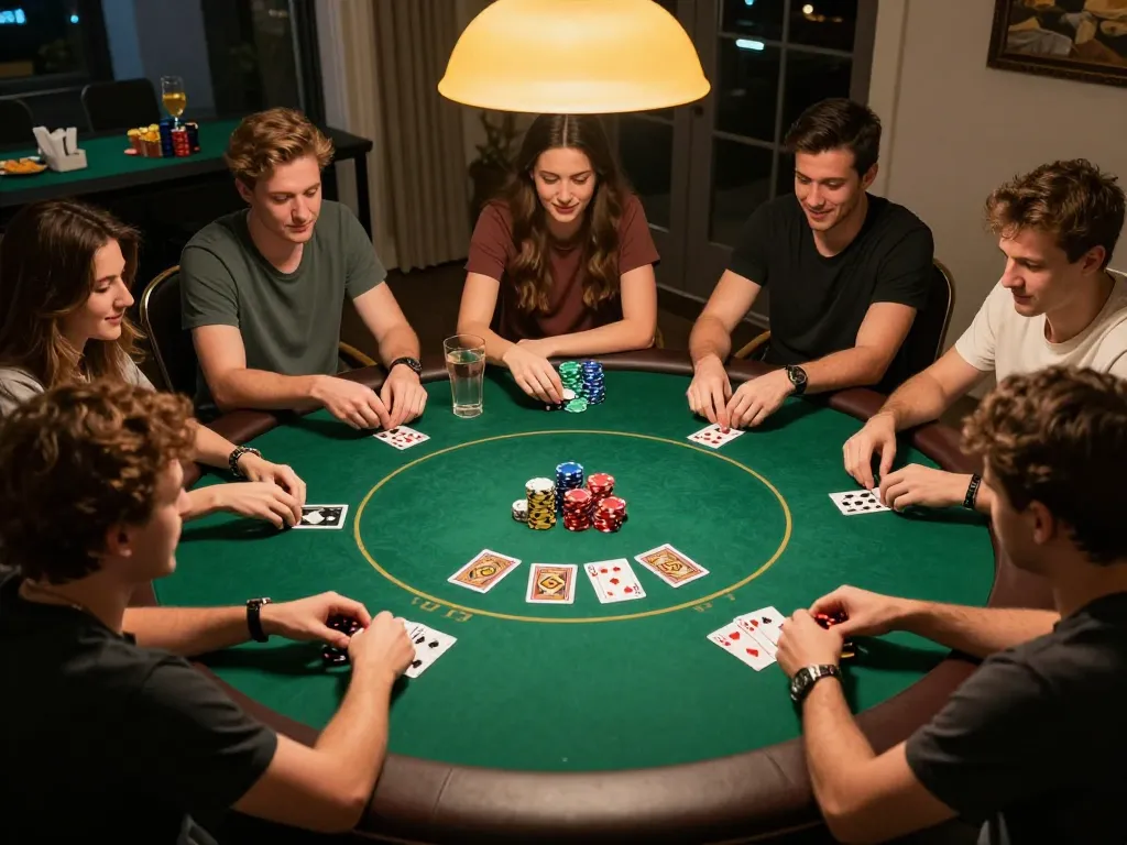 Engaged players strategizing in a lively poker game night at RR 88, showcasing competitive gameplay.