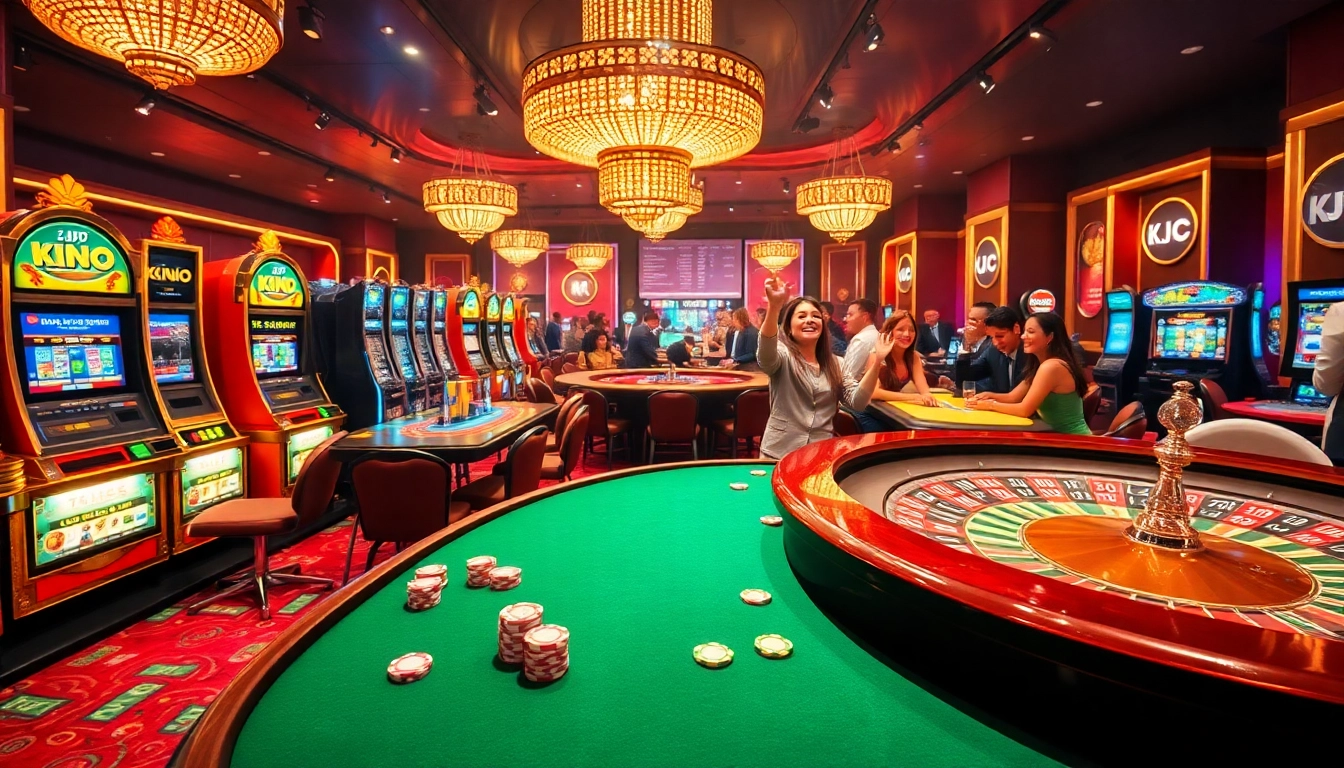 KJC players enjoying an exciting game at a vibrant casino table with rich colors.