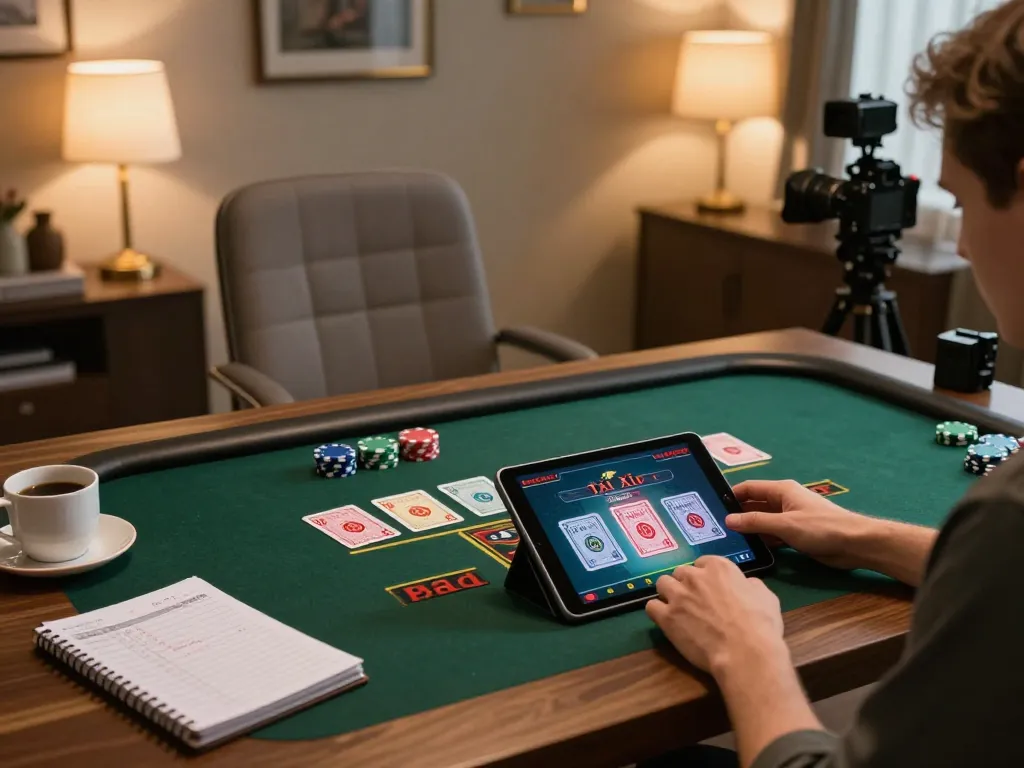 Tài xỉu online uy tín gameplay showcased on a tablet with a cozy home setting