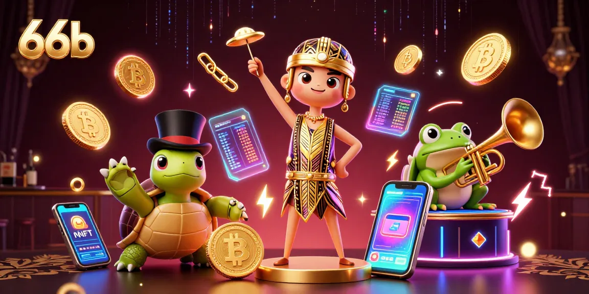 66b animated characters play games and celebrate wins with vibrant crypto elements