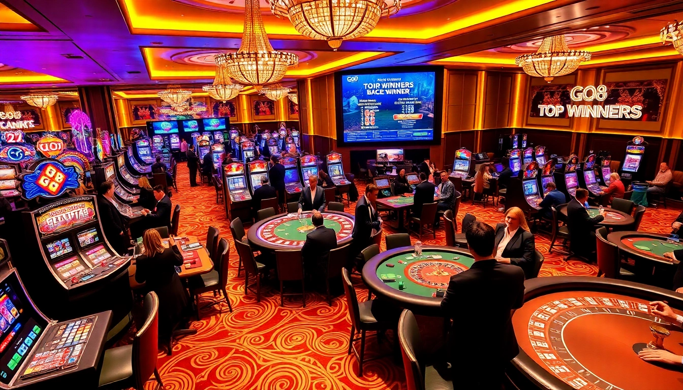 Go8 gaming area bustling with excitement and vibrant casino elements.