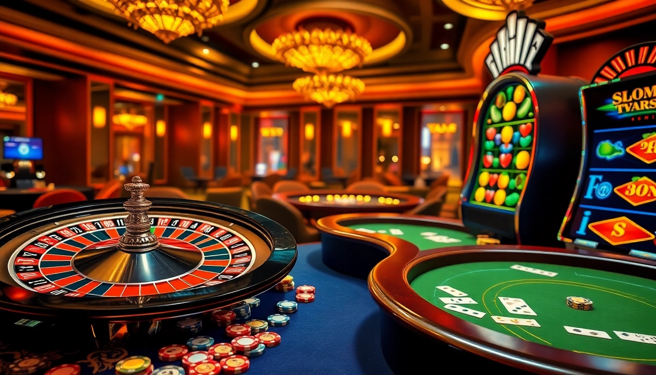 Engaging scene at https://jtg88.com/, showcasing roulette and poker games in a luxurious casino.