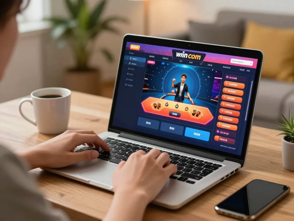 Engaging with rwin com on a laptop during thrilling online casino gameplay.