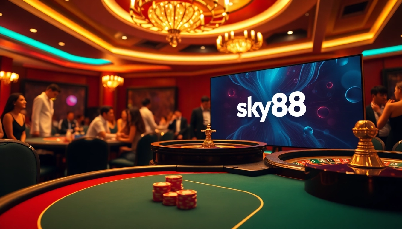 Engaged players enjoying high-stakes games at nhà cái sky88, a premier online gambling destination.
