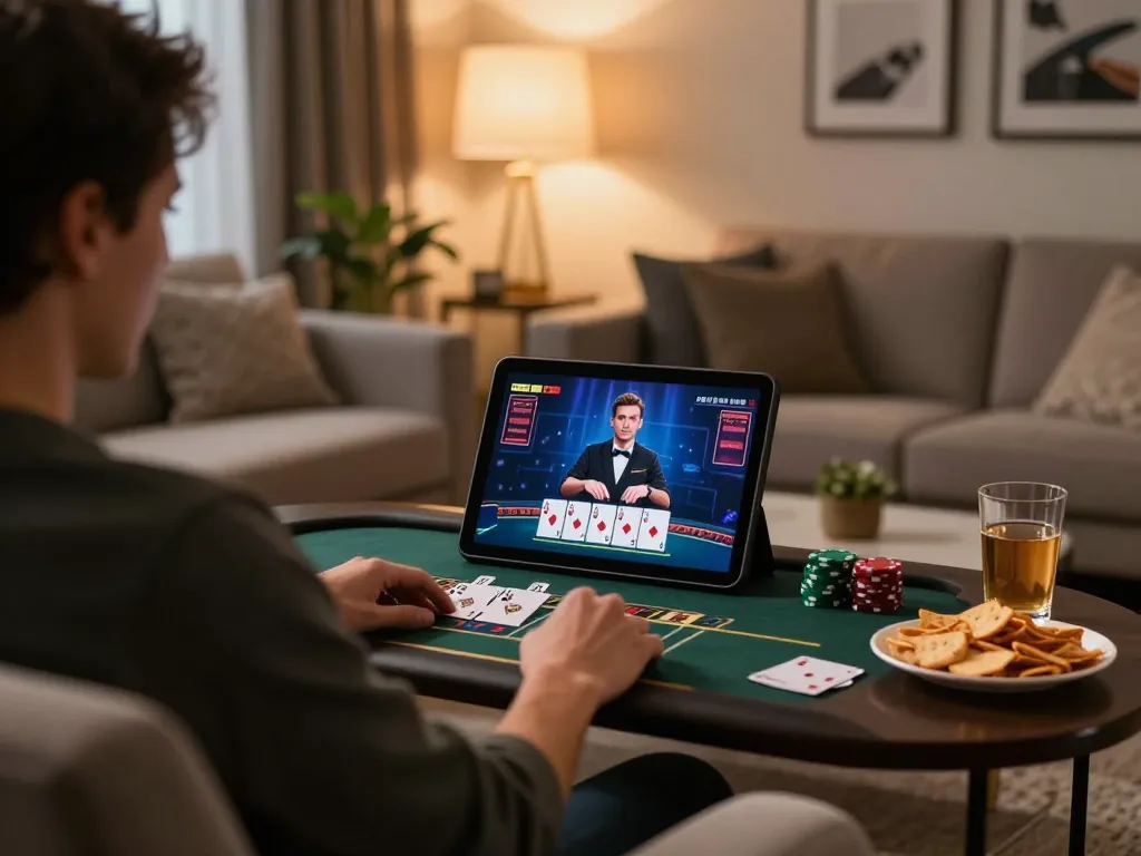 Experience thrilling gameplay while using nhà cái 79king for online blackjack in a cozy home setting.