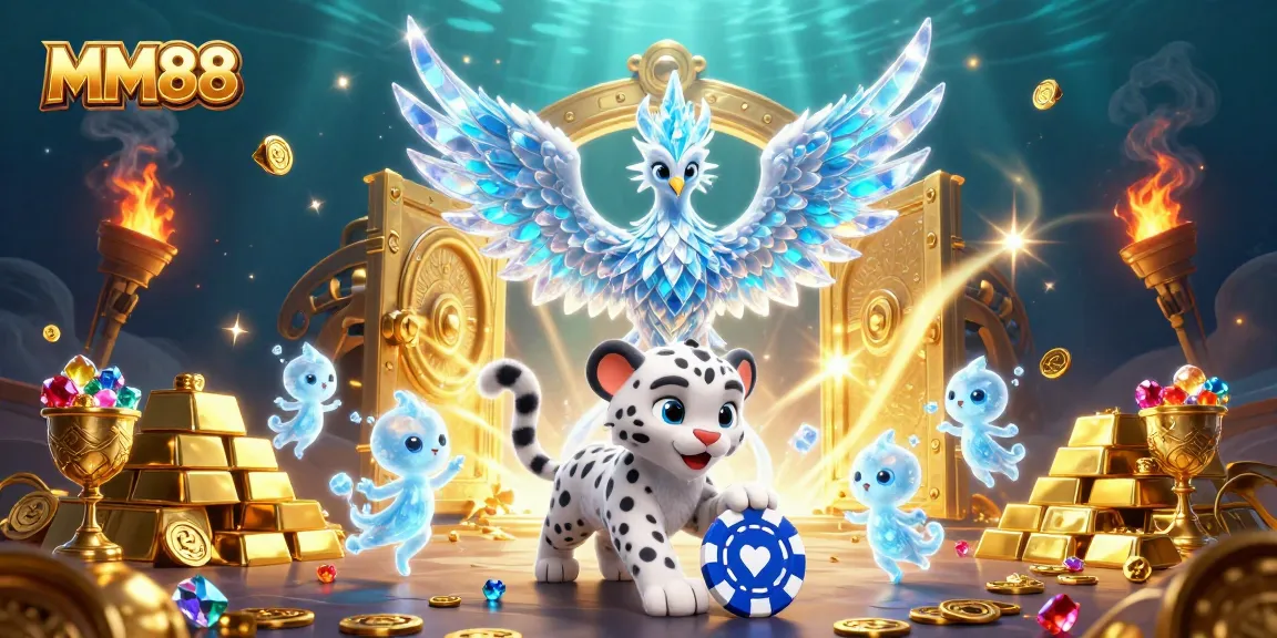 Experience the thrills of MM88 with a dynamic 3D illustration of colorful casino elements.