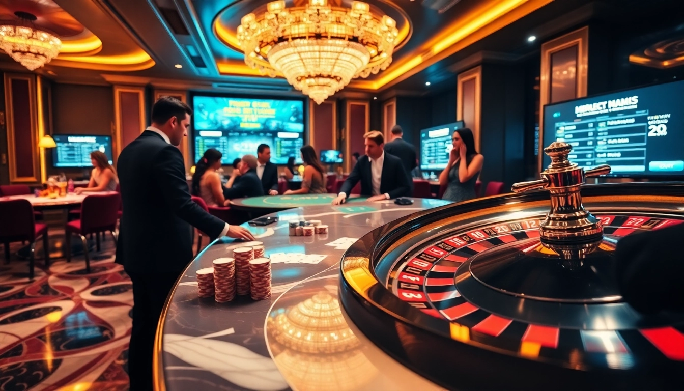 Experience the excitement of online gambling at https://f8bet.io/ with players at a high-stakes poker table.