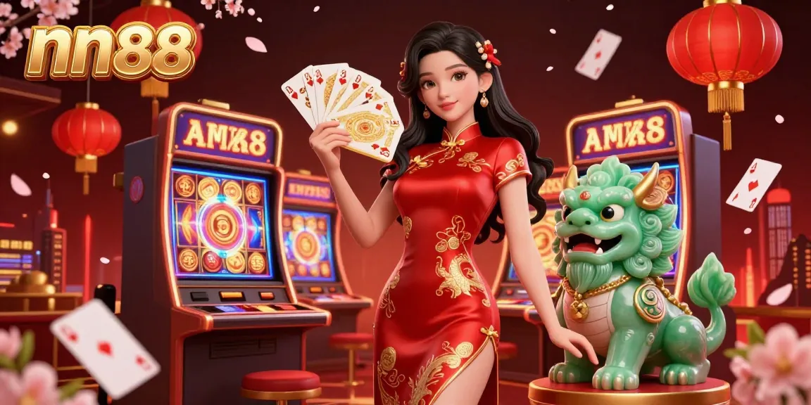 Experience thrilling gameplay with nn88, showcasing an elegant casino setting filled with vibrant slot machines and dynamic elements.