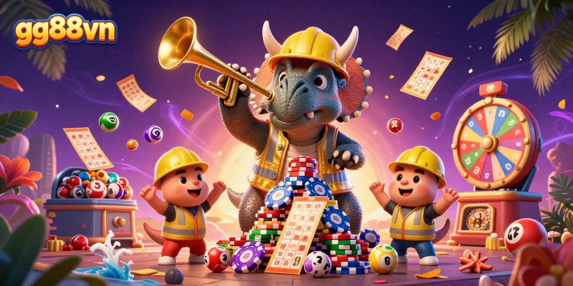 Engage with gg88vn as tiny dinosaurs celebrate a vibrant casino experience filled with games and excitement.