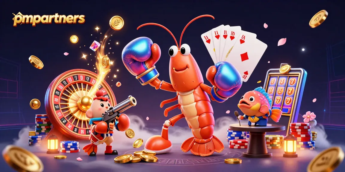 Experience thrilling wins with pmpartners in this dynamic 3D casino illustration featuring vibrant elements.
