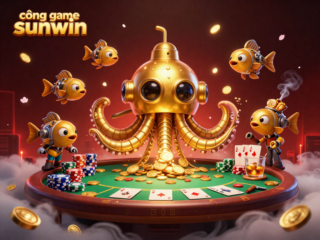 Experience the thrill at cổng game sunwin with a vibrant 3D casino scene featuring poker chaos.