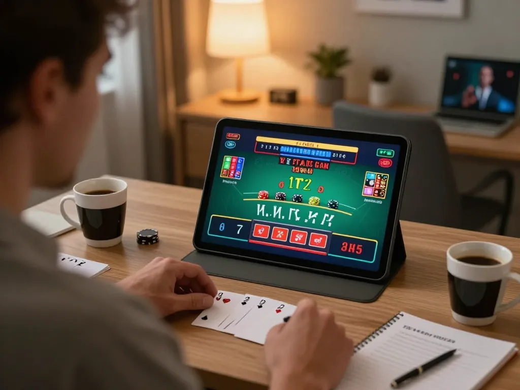 Engaged player at home enjoying online gaming experience at a trusted nhà cái uy tín table.