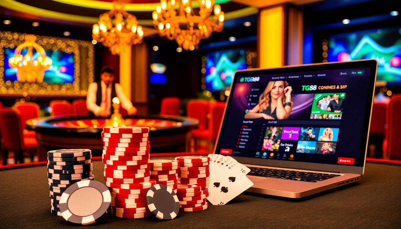 TG88 online casino featuring vibrant roulette action with professional dealers and stylish poker chips.