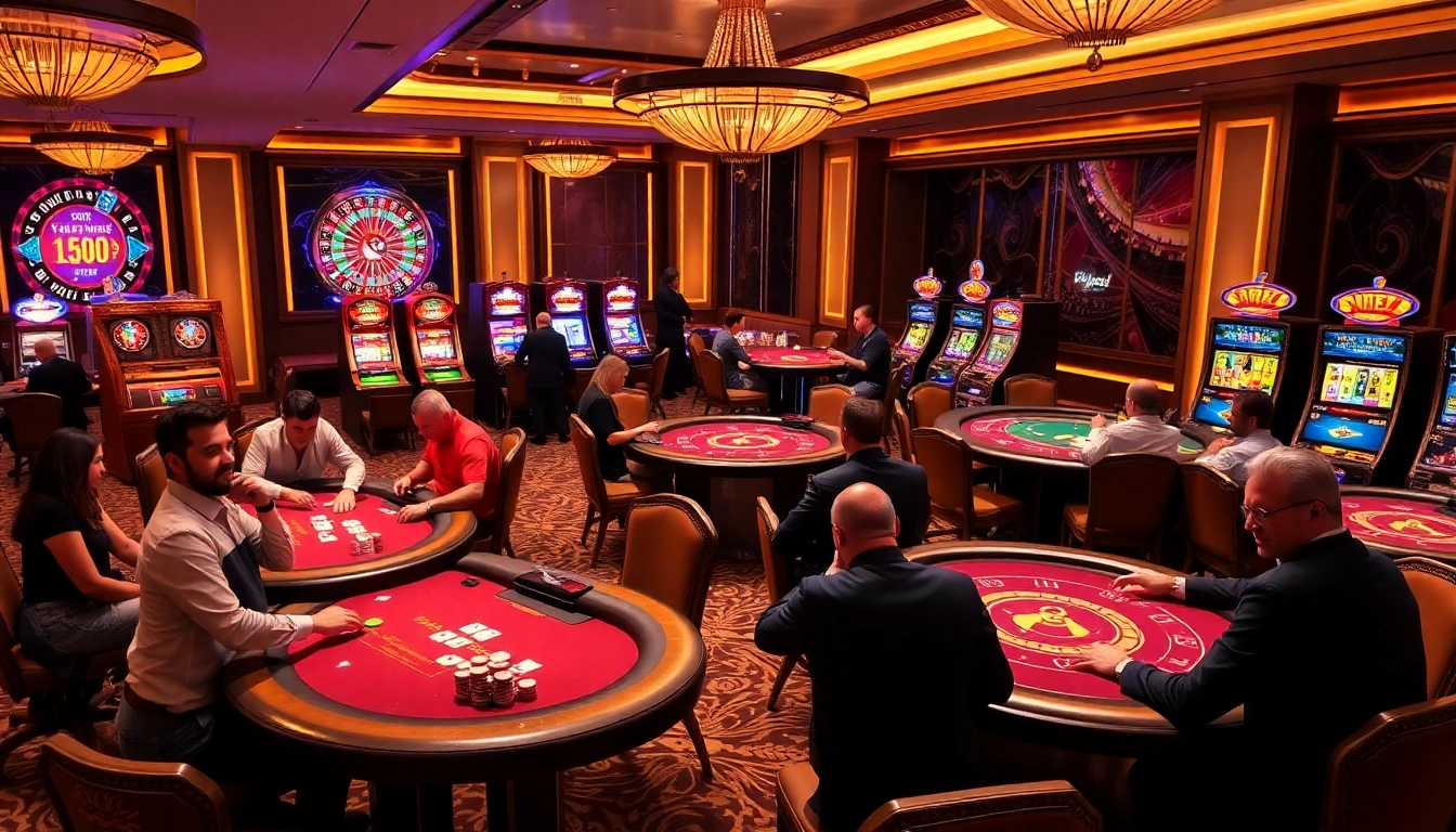 F168 players enjoying casino games with vibrant poker chips and roulette wheel in luxury setting.