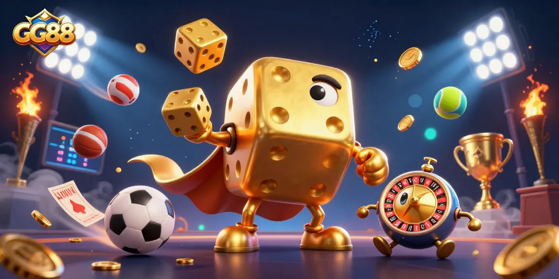 Engage with GG88 through an action-packed 3D casino scene featuring dynamic gaming elements.