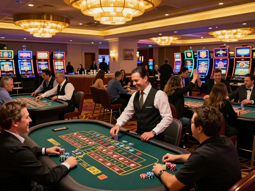 Players placing bets and celebrating wins at uk88 casino tables amidst vibrant atmosphere.