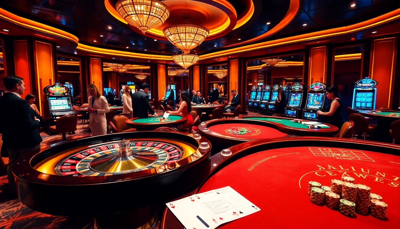 Players enjoying a high-stakes game at the https://kuwinblog.com/ casino, featuring vibrant colors and excitement.