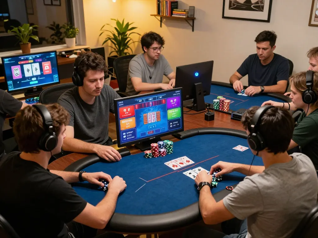 uu88 players strategically engaging in an online poker tournament, showcasing cards and chips.