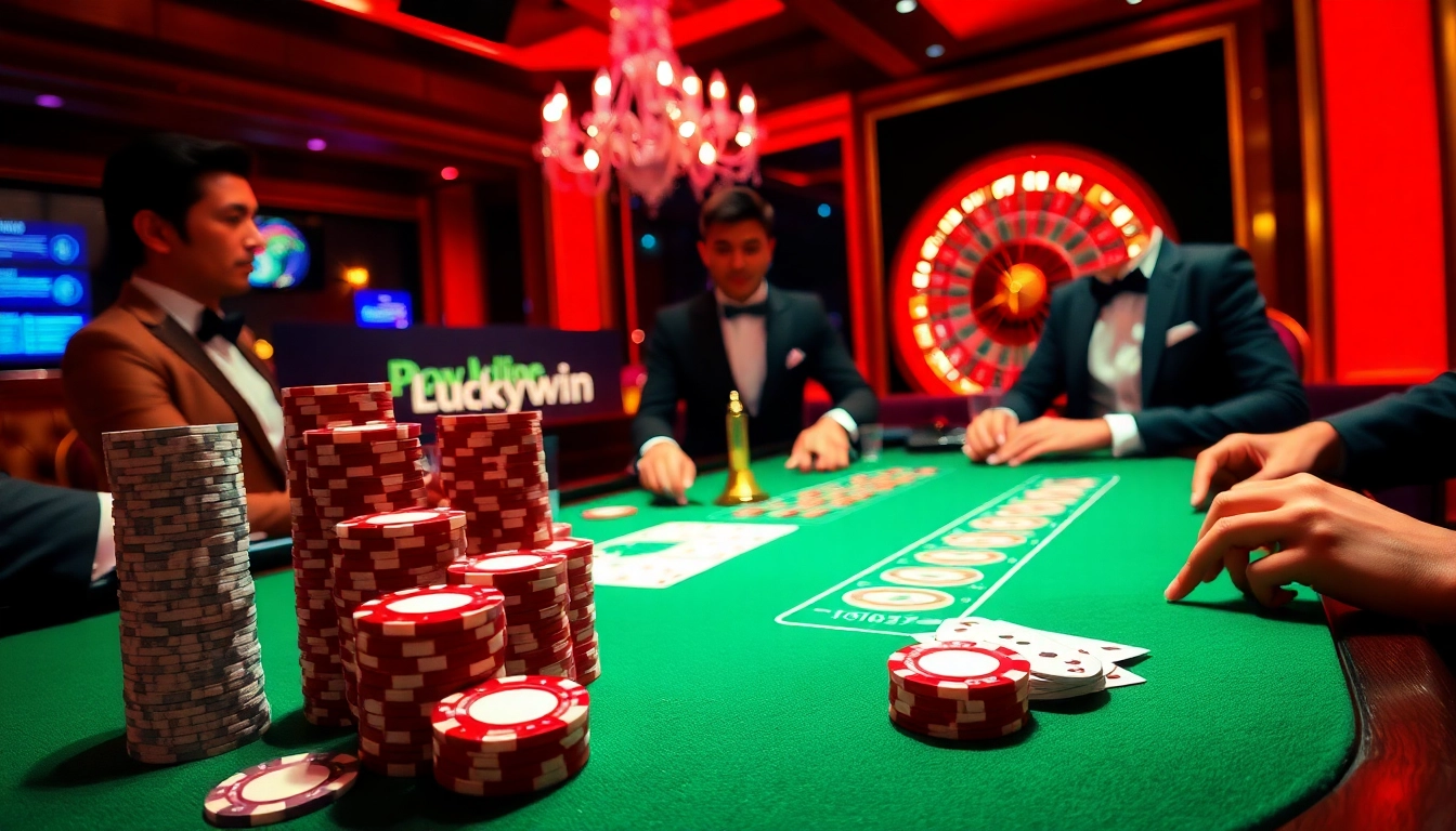 Engage in an exciting poker game featuring Link Luckywin at a luxurious casino table.