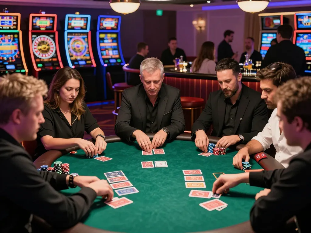 Players engaged in a thrilling poker game at 88คลับ casino, showcasing strategic gameplay and social interactions.