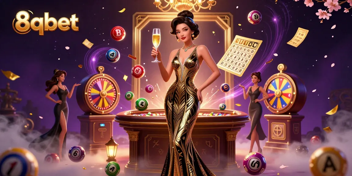 Enhance your gaming experience with 8qbet’s vibrant lottery balls and elegant casino setting.