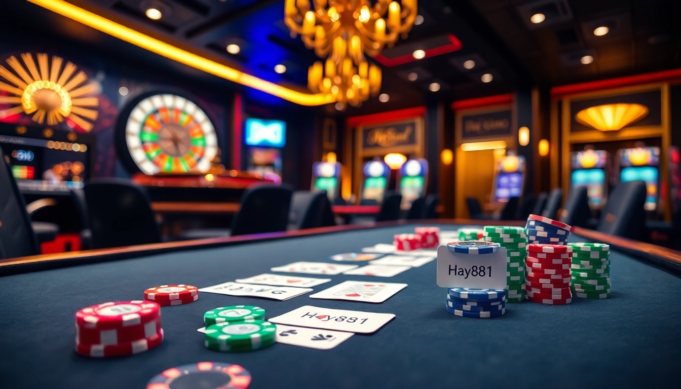Experience thrilling gameplay at Hay881 with colorful poker chips and vibrant cards on the casino table.